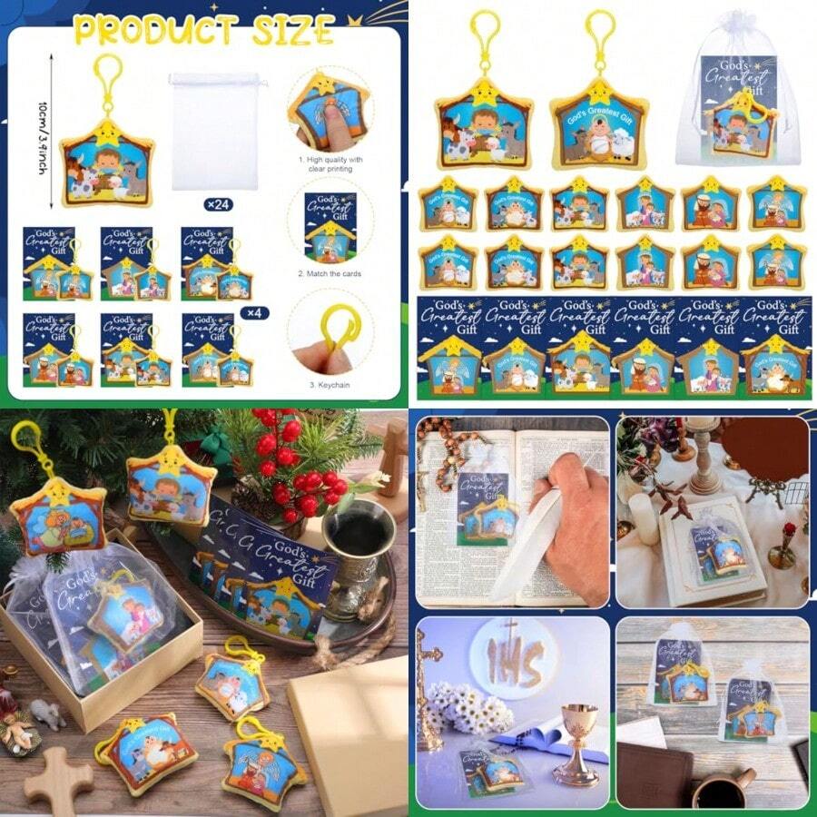 24 Set Religious Gift Bulk 4 Inch Scene Baby Jesus Backpack Clip Keychains Religious God's Greatest Gift For Holiday Party Xmas Tree Home Stocking Stuffers - Christmas Nativity - View 1