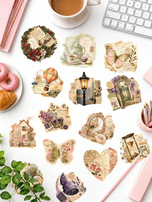 50Pcs Vintage Junk Journal Antique Collage Matte Paper Stickers, Retro Sepia Letter Postcard Decals, Aesthetic Sticker Pack Decor For Journal, Envelope, Notebook & Antique Scrapbook Crafts