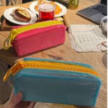 4 Colors Available, Jelly Texture, Dopamine Style Large Capacity Solid Color Minimalist Stationery Storage Bag, Thickened Wear-Resistant Soft Silicone Material, Upright Anti-Collapse Pencil Case, Suitable For Back To School Season - Multicolor - View 7