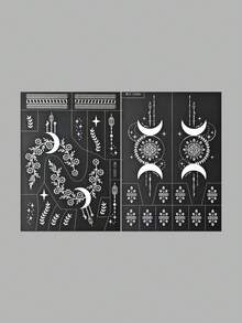 2pcs Bohemian Style Star Moon Arrow Feather Tattoo Templates, Waterproof Long-Lasting Exotic Tattoo Stickers For Daily, Festival, Music Festival, Hand And Foot Art - View 10