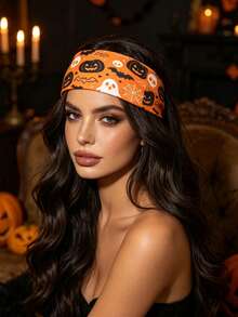 4 Stücke/1 Stück Stücke/ Halloween breite Haarreifen Set Kürbis Schädel Geist Fledermaus Muster elastische rutschfeste Haarbänder Feiertagsparty Dekoration Haarwickel tägliches Haaraccessoire - Verschiedenfarbig - Übersicht 3