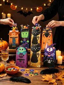 26/13pcs Halloween-Themed Party Wrapping Paper Bags, Halloween Witch, Spider, Scarecrow Pattern Gift Wrapping Bags With Stickers, Trick-Or-Treating Gift Wrapping, Holiday Gift Wrapping, Suitable For Halloween Party Decorations, Home Baking Packaging. - View 4