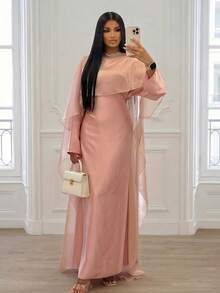 Elegant Casual Minimalist Holiday & Date Night Shawl Dress Two Pieces Set Pink - Pink - View 5