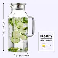 1件 2L/68oz 方形玻璃水壺附蓋與手把，適用冰箱、冰茶與咖啡壺飲料分裝，耐熱硼矽玻璃，適用熱飲、冷飲與牛奶壺 - 彩色 - 查看 4