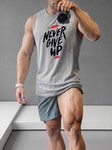 ZYNTH BALENO 男士夏季時尚「Never Give Up」圖案背心，涼爽夏季必備運動款 - 淺灰色 - 查看 3