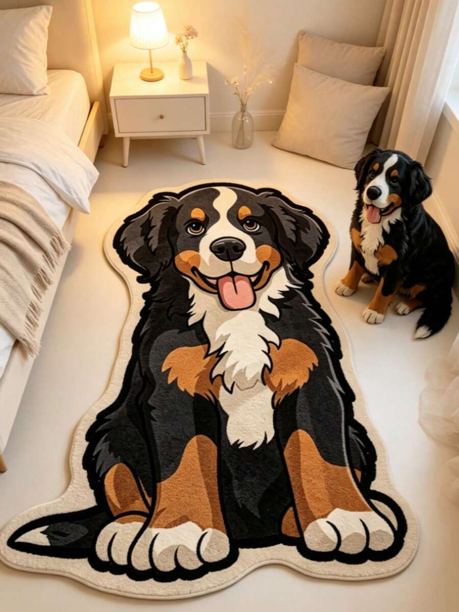 1pc Cute Bernese Mountain Dog Shaped Art Floor Mat, Decorative Rug, Floor Mat, Carpet, Living Room Rug, Bedroom Rug, Universal Rug - Multicolor - View 1