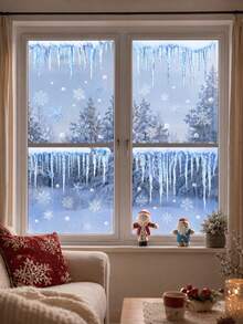 4pcs Christmas Icicle Window Sticker Decals, Includes Snowflake And Icicle Decals, Icicle Christmas Window Stickers, Winter Wonderland Background Decorative Stickers, Suitable For Christmas Home Decor,Shop Window Cling, Ideal Winter Decor Party Props - Ice Pick Style - View 4