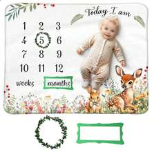 1pc Baby Monthly Milestone Blanket With Felt Frame, Baby Growth Record Photo Backdrop Blanket, Flannel Blanket - Multicolor - View 17