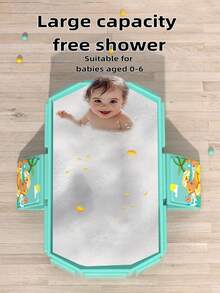 1 pieza Bañera plegable para bebé con patrón de dibujos animados, bañera todo en uno para sentarse y acostarse, bañera extra grande y extra larga - Multicolor - Ver 2