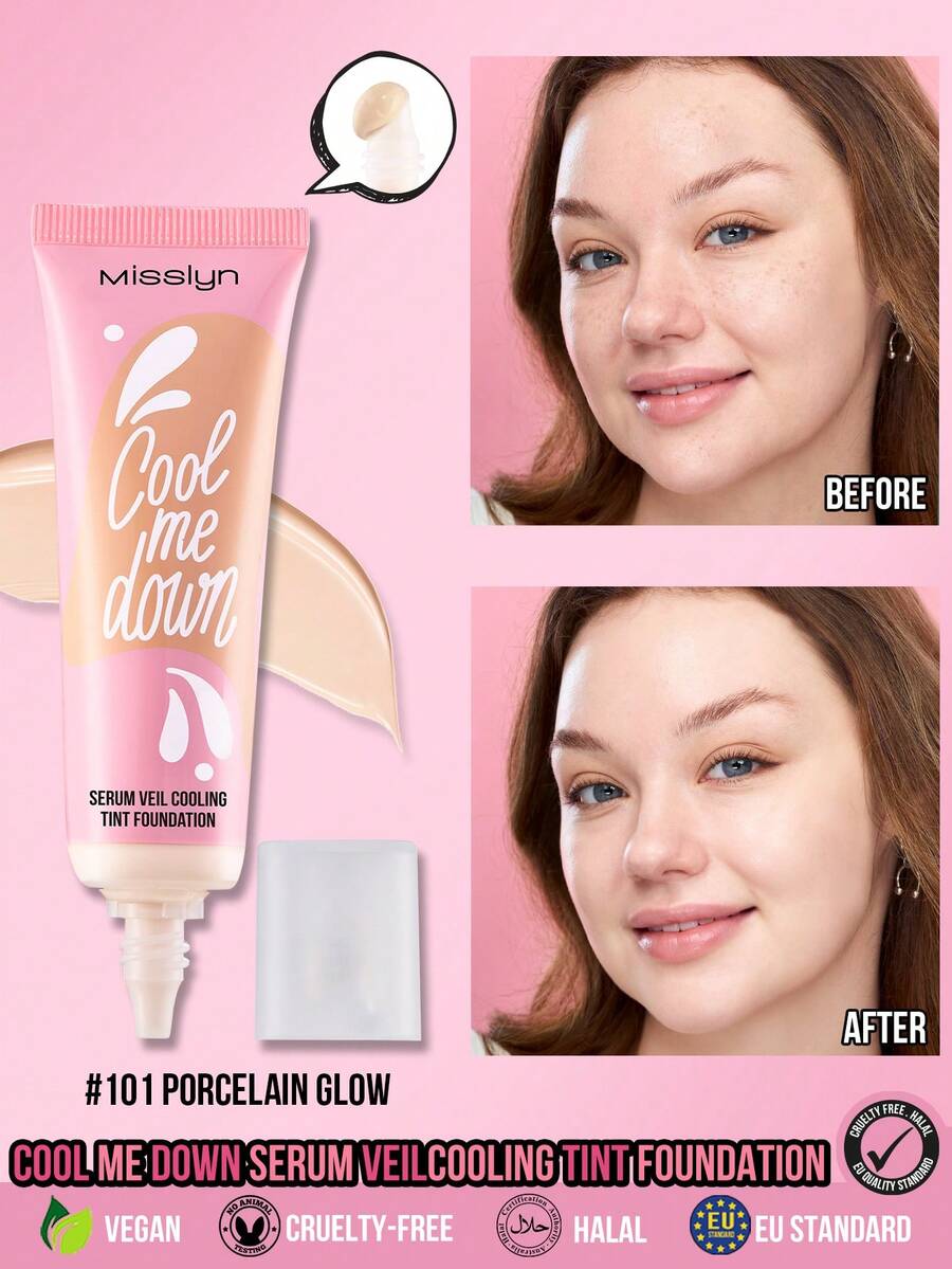 MISSLYN 1件裝 Cool Me Down Serum Veil 酷涼色號底妝液,液態霧面粉底,涼感效果,中度可疊加遮瑕,保濕精華質地,平滑無瑕妝效,毛孔模糊控油,輕盈日常底妝 - #101 Porcelain Glow - 查看 1