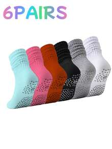 2/4/6/8 Pairs Women's Pilates Slouch Crew Yoga Socks, Non-Slip Grip For Ballet Dance And Hospital Workout - Multicolor - View 17
