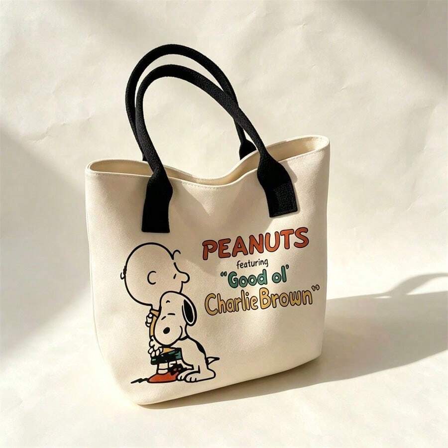 SNOOPY حقيبة كتف جرو كرتوني لطيفة، حقيبة قماشية كبيرة السعة متعددة الاستخدامات للطلاب، حقيبة ظهر للتنقل للنساء - A - مشاهدة 1