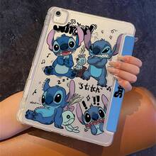 Disney Stitch 平板保護殼，多折疊支架，翻蓋設計，藍牙觸控筆插槽，正反面印有 Stitch 卡通角色，防震防摔，多種折疊方式提供不同觀看角度，藝術設計，適用於 iPad/Air/Pro 機型 - 藍色 - 查看 2