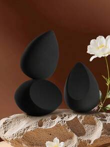 15 piezas de esponjas de maquillaje, forma de gota de agua inclinada, enviadas al azar, color enviado al azar, adecuadas para todos los tipos de piel, herramientas de maquillaje - Negro - Ver 2