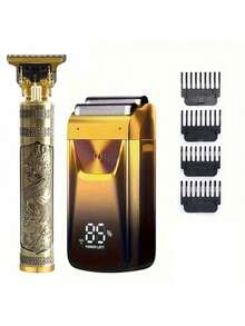 600mAh Electric Shaver, Beard Trimmer, Hair Clipper, Shaving Kit, Men's Razor, Men's Grooming Set, Holiday Gift - Gold - View 11