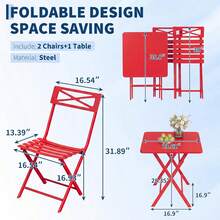 GOCAPTAIN Foldable & Weather-Resistant | 3-Piece Small Dining Table Patio Furniture - Square Iron Table And 2 Chairs - Compact Outdoor/Indoor Garden Dining Set - Space-Saving, Durable, Easy To Store - Red - View 3