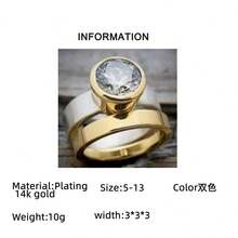 2pcs Elegant Stackable 14k Gold Plated Rings, Inlaid With Sparkling Synthetic Cubic Zirconia, Engagement/Wedding Rings, Evening Party Decoration, Luxury Jewelry Gift For Your Loved One - Gold - View 4