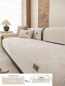 1PC Chenille Fabric, Non-Slip Bottom Design, Solid Color Sofa Cushion Cover, Pet-Friendly Sofa Cushion, Living Room Sofa Back Cushion, Armrest Cushion, Pillowcase, Modern Minimalist Style, Suitable For Bedroom, Study, Living Room And Other Home Decor - Beige - View 16