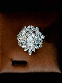 1 Set Elegante Floral de Zirconia Pesada de 4 Piezas, Accesorios de Vestido para Negocios, Gala Nocturna, Alfombra Roja, Pasarela y Ceremonia de Premiación - Plateado - Ver 4