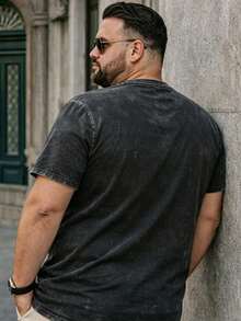Plus Size Men's Christian Faith Letter Print Washed Casual Crew Neck T-Shirt - Black - View 5