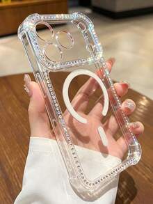 Transparent Shiny AB Rhinestone Magnetic Phone Case, Compatible With IPhone 18 Pro Max, Shockproof Airbag Corner MagSafe Transparent Case, With Shiny Diamond Frame, Soft Edge Hard Back Protective Shell, Compatible With All Apple 17 Pro Max 16 Pro Max 15 Pro Max 14 Pro Max 13 Pro Max 12 Pro Max 11 Pro Max 16 Plus 15 Plus 14 Plus 17 17 Pro 17 Air 16 16 Pro 16E 15 15 Pro 14 14 Pro 13 13 Pro 12 12 Pro 11 11 Pro Models - Clear - View 3