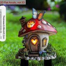 1pc 2D Flat Acrylic Butterfly Glowing Mushroom House Garden Stake, Minimalist Desktop Decor Sign, Suitable For Garden Balcony Yard Decoration, Fairy Tale Style Outdoor Soft Decor, Creative Birthday And Holiday Gift - A - View 6