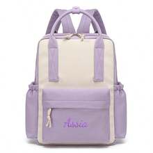 Personalized Large Capacity Backpack For Girl, Stylish Color Block Travel Backpack With Front Pocket And Side Pockets, Lightweight Casual Daypack, Multi Compartment Storage Bag For Work, Commute, Shopping, Outdoor Travel And Daily Use - Multicolor - View 12