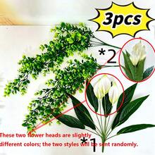 2pcs Set Artificial Peace Lily And Mandara Vine Combination, Suitable For Outdoor Garden Hanging Decor, Archway Styling, Window Sill Display, Wedding And Patio Decoration - Multicolor - View 11