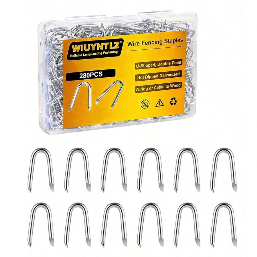 280 Pcs Steel Wire Fencing Staples, Galvanized U-Shaped Fasteners Nails For Wire Mesh And Woven Fencing, Premium Fence Nails - White - View 1