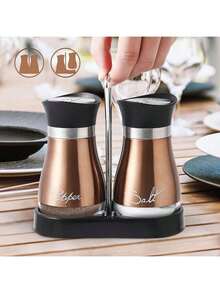 Juego de saleros y pimenteros, salero y pimentero de vidrio de 4 onzas con tapa de acero inoxidable para cocina, mesa, caravana, campamento, barbacoa, diseño rellenable (cobre) - Cobre - Ver 11