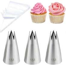 3 Pieces Large 1M Piping Tips, Piping Bags And Tips Set With 20 Disposable Piping Bags For Cake Decorating, Stainless Steel Open Star Piping Tips With Pastry Bags For Cupcakes Icing Frosting - Multicolor - View 1