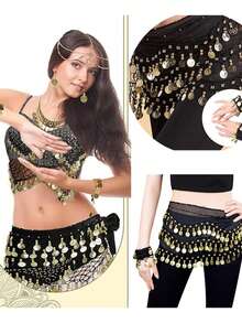 Exotic Themed Party Dangling Coin Sequin Bra Top With Fringe Hip Scarf And Cuffs For Costume Cosplay And Festival Parade - Multicolor - View 11