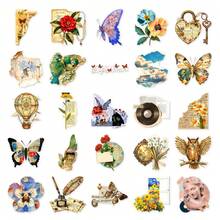 50pcs Vintage Mixed Paper Stickers, Waterproof Retro Floral & Antique Pattern Stickers, Suitable For DIY Scrapbooking, Notebooks And Daily Items Personalized Decoration - A - View 9