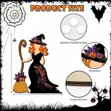 Wooden Halloween Witch Wall Decor Sign, Scary Pumpkin Witch Broom Door Hanging Sticker, Gothic Eerie Indoor Front Door Farmhouse Style Holiday Party Wall Decoration Gift - A - View 4