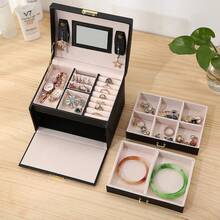 KYPHIREL Valentine's Day Travel Best-Seller 1pc Artificial PU Leather 3-Layer Drawer Jewelry Box, Luxury Earring & Jewelry Storage Box With Lock For Studs, Earrings And Jewelry - Multicolor - View 3