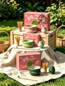 Petal Raku Matcha Tea Set, Multiple Colors Available, Complete Matcha Whisk And Bowl Set, Japanese Tea Ceremony Practice And Matcha Workshop Tools, Suitable For Garden Camping, Balcony Tea Time, Coffee Shop And Dessert Shop Use, Wedding Favors, Birthday Gifts, Random Color And Style - Color: Random - View 6