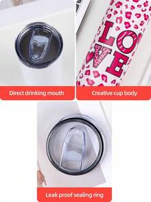 1 pièce Gobelet isotherme en acier inoxydable avec imprimé léopard et lettre LOVE, grande capacité, portable et facile à nettoyer, tasse pour boissons chaudes et froides, cadeau de vacances, cadeau d'anniversaire, convient pour les voyages en plein air, la maison, le bureau et la rentrée scolaire - Multicolore - Voir 8