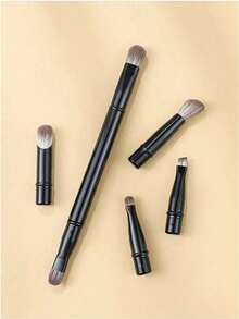 5/1 Pc Mini Travel Makeup Brush Set With Clear Box, Contour Brush, Concealer Brush, Eyeshadow Brush, Eyebrow Brush, Convenient For Travel, Soft And Multi-Functional To Meet Daily Makeup Needs - Black - View 8