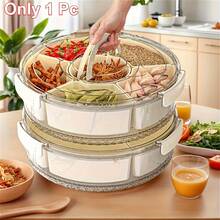 6-Grid Rotating Snack Tray With Lid & Handle - 360° Rotating Multi-Compartment Storage Box Compatible For RV Refrigerator/Camper  Parties, Picnics, Travel - Compact Shelf Rotation - 6-grid Rotatable - View 12