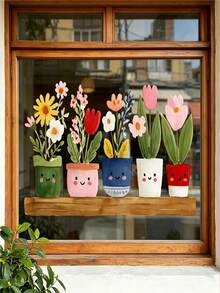 1pc Small Potted Plant Static Cling Window Sticker, Waterproof PVC Static Adhesion Glass, Green Plants & Flowers And Pots Double-Sided Print, Suitable For Coffee Shop Windows, Balcony Glass, Study Room Window Decoration, Bay Window Glass Beautification, Home Decor, Home Accessories, Back To School, Halloween, Christmas Gift Best Choice - Multiple Styles - View 5