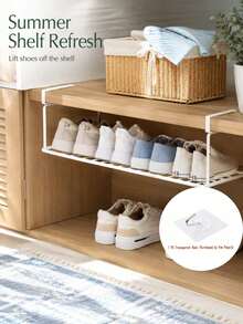 White Metal Hanging Shoe Rack, No Drilling Required, Suitable For Under Cabinets, Bathroom Shelf, Expands Storage Space, Unisex, Suitable For Families, Multi-Scene Shoe Rack, Suitable For Wardrobe/Entryway, Kitchen, Bathroom - Multicolor - View 7