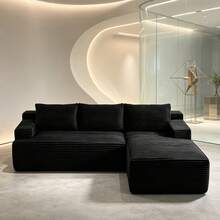 Modular 3-Seater Corduroy Sectional Sofa With Extra Large Chaise Lounge, Deep Seat Design, No Assembly Required, Ideal For Living Room & Bedroom - Black - View 7