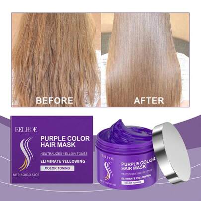 EELHOE Purple Hair Mask For Blonde & Bleached Hair, Color Toning Conditioner To Help Reduce Yellow & Brassy Tones, Moisturizing Hair Treatment For Silver, Gray, Highlighted & Color Treated Hair, Smooth Shine Hair Care