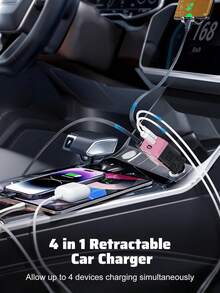 Fast Charging Retractable Car Charger, 66W 4-In-1 Car Phone Charger, Dual Retractable Cables, USB & Type-C Charging Adapter, Compatible With IPhone And Android, Essential Car Accessory, Gift For Men And Women - A - View 3
