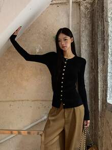 Women's Knitted Cardigan Korean Style Spring Top Outerwear Black Unique Beautiful Youthful Cardigan - Black - View 6