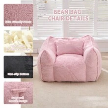 Modern, Minimalist Style. Giant Faux Fur Beanbag/Sofa In A Rug Style. Beanbag With 1 Cushion. No Assembly Required. Smooth Surface. Suitable For Living Rooms, Bedrooms, And Apartments. - Pink - View 4