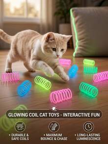 PETSIN 3/7/11/20/ Pcs Luminous Spring Indoor Cat Toy Set. Spiral Design With Jelly-Colored Interactive Kitten Toys. Perfect For Chasing, Playing, And Exercise. This Cat Toy Provides Interactive Entertainment For Cats At Night, - Multicolor - View 1