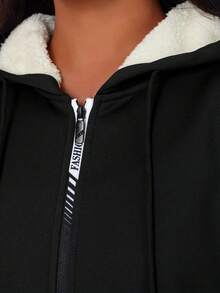 1pc Women's Soft Comfortable Warm Thermal Lined Running Fitness Sports Jacket, Autumn/Winter - Black - View 4