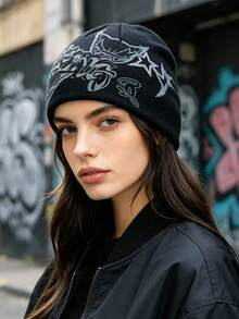 1pc Or 2pcs Gothic Style Men's Embroidered Scarf & Knit Hat, Fashion Street Ski Hat, Warm And Versatile, Suitable For Cold Weather, Loose Fit - Multicolor - View 9
