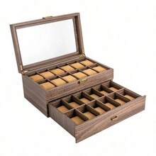 24 Slots Watch Box Watch Case Jewelry Holder Watch Display Case With Drawer UK - Brown color - View 8